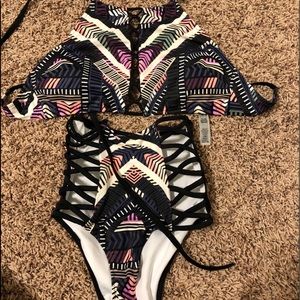 VS Pink Highneck Halter Swim Top and Bottom